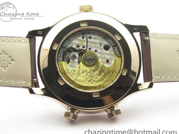 MIROTIME 0510 ZipUp Calatrava 5524R Pilot Travel Time RG GRF Brown Dial on Brown Leather Strap A324 V 7110